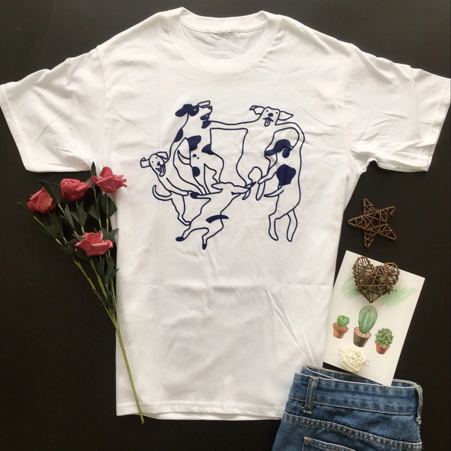

Fashion Show YF Dogs Dance Funny Graphic White T-Shirt Summer Style Unisex Fashion Cute Tee Tops Women Pretty Casual T Shirt