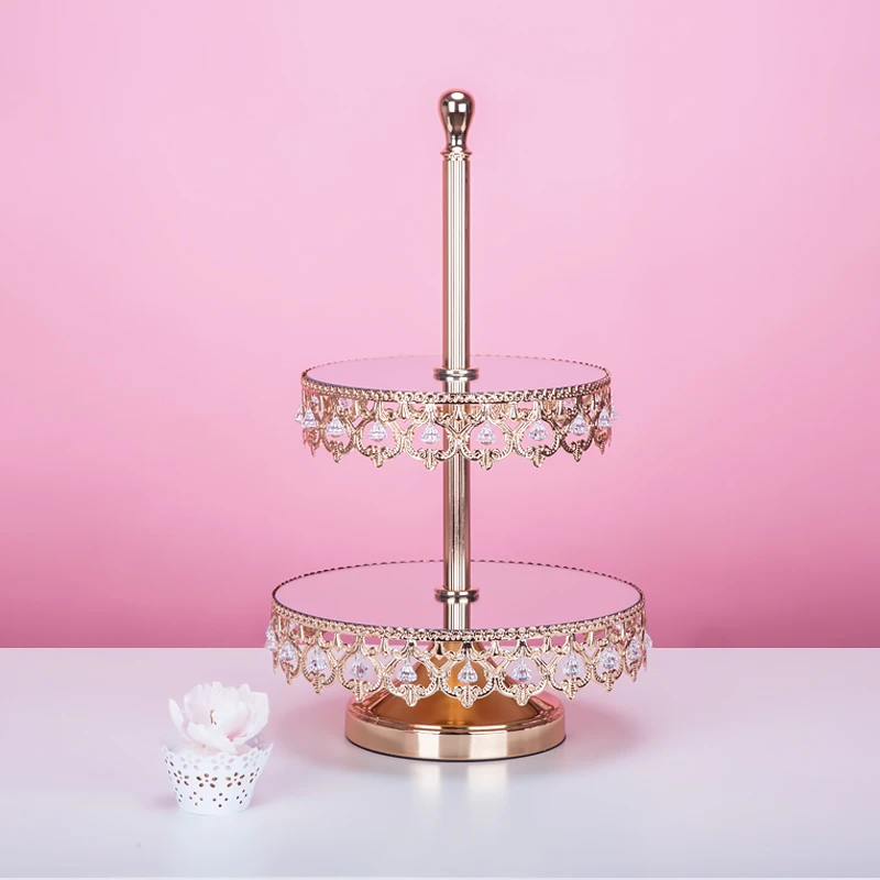 Многослойная золотая зеркальная подставка для торта, европейская десертная подставка для конфет, декор для стола, вечерние Свадебная табличка, десертный поднос - Цвет: Double layers