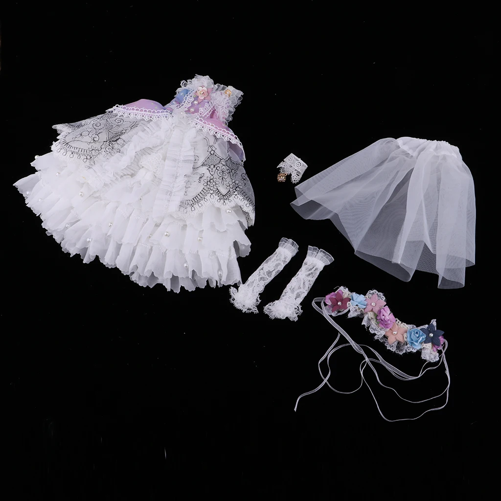 Purple Party Gown Dress Lace Sleeves Necklace Garland For1/4 BJD Doll Outfit Clothing Dress Set for Girl Doll