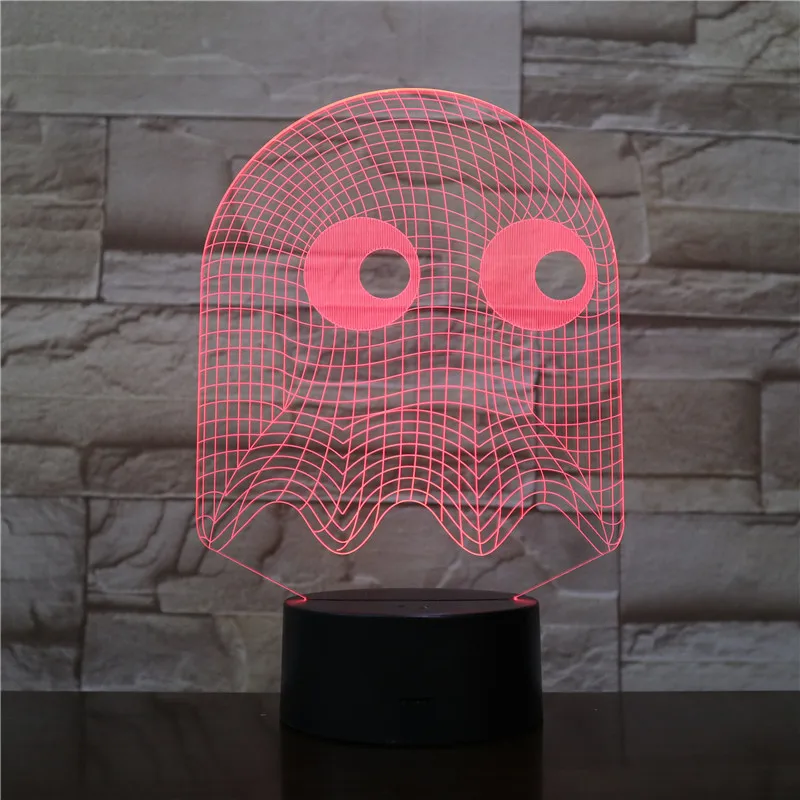 Игровой PAC MAN ночной Светильник СВЕТОДИОДНЫЙ 3D для спальни декоративная лампа Иллюзия Детский комплект Blinky Inky Clyde Ghost PAC MAN настольная лампа