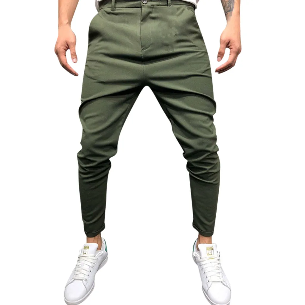 Pantalones hombre модная мужская тонкая чистая цветная повязка повседневные смарт-брюки на шнурке erkek pantolon