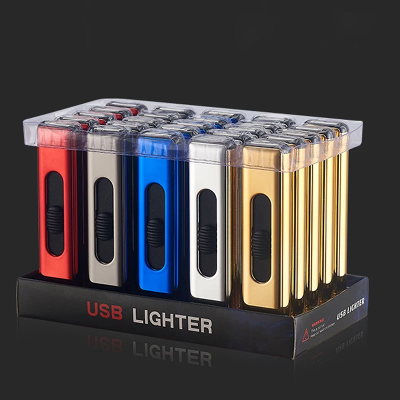 

25pcs/lot USB Cigarette Lighter Portable Rechargeable USB Electronic usb offer torch butane gas lighter grinder smoking pipe