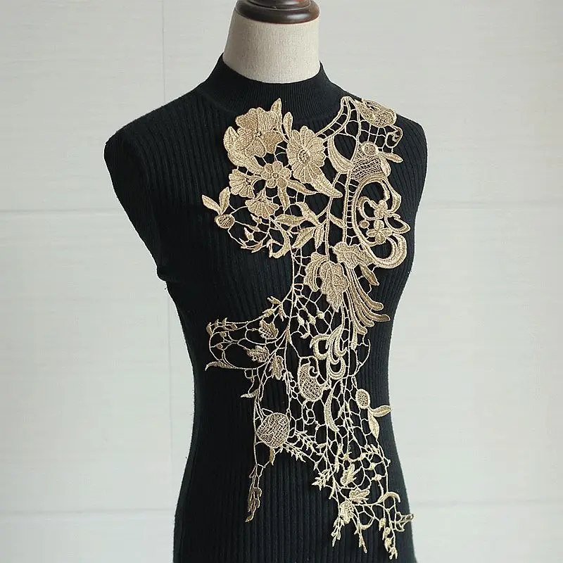 Золотой кружевной воротник аппликация шеи декольте цветок Вениз кружева цветок свадебное платье аксессуары для одежды