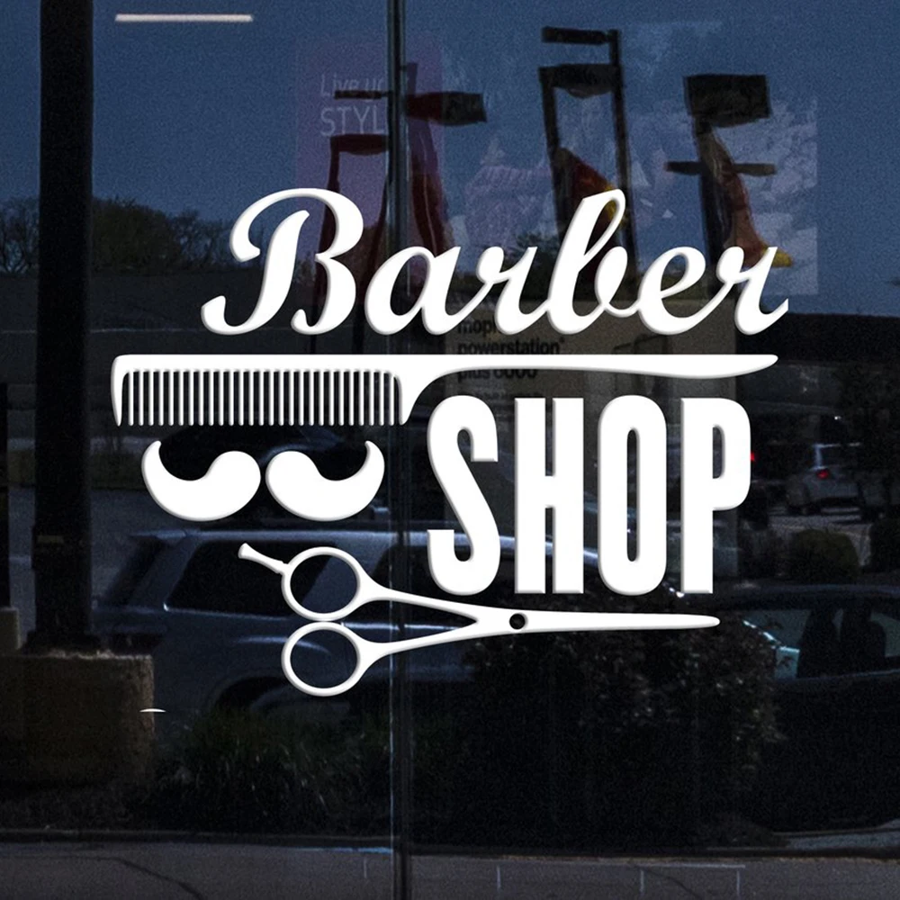 Window Sign Vinyl Decal Wall Sticker Barber Shop Badges Tools Hair Salon Removable Art Mural For Barbershop Decoration H436 | Дом и сад
