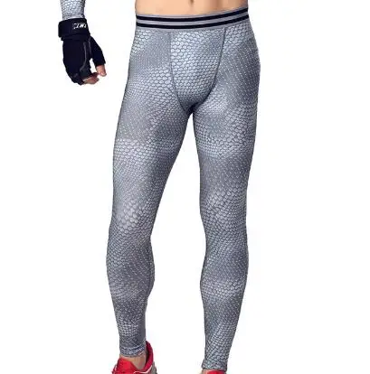 Змеиный узор спортивные штаны мужские велосипедные эластичные компрессионные брюки быстросохнущие длинные брюки для фитнеса - Color: Gray
