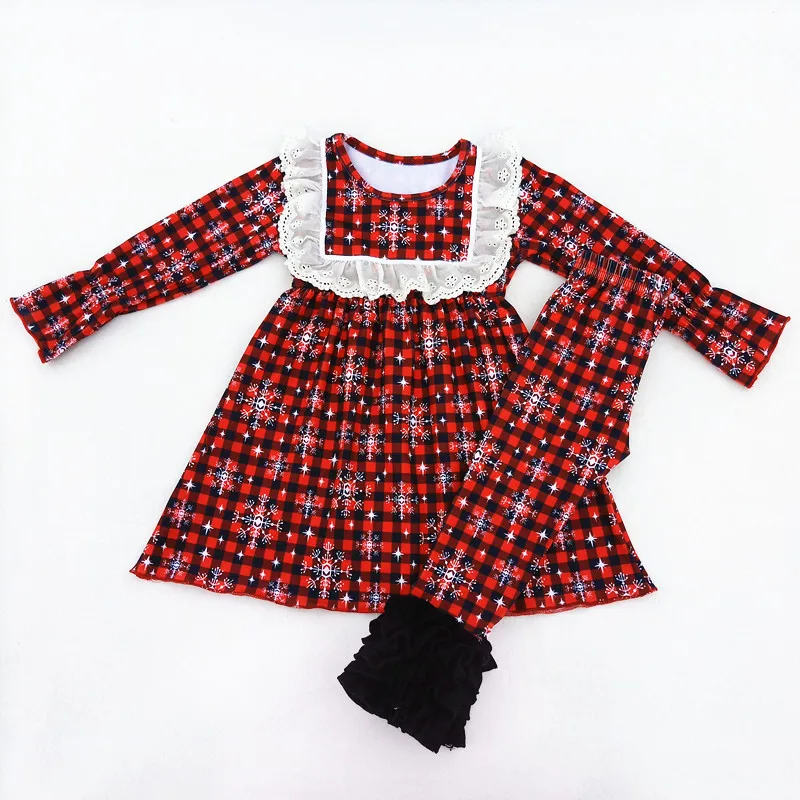 

2018 Latest Plaid Children Boutique Christmas Sets High quality baby girls boutique outfits wholesale fall winter little girl