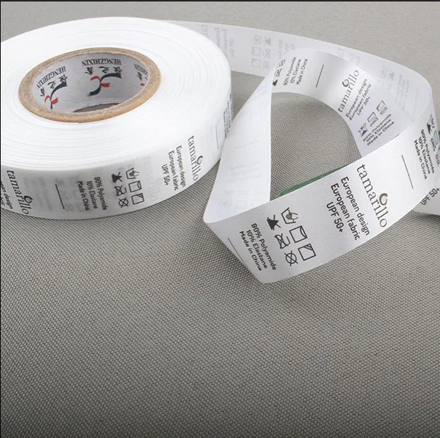 

Wholesale Free shipping 1000pcs/roll Custom white garment washing care label satin clothing size tags washable labels LB-024