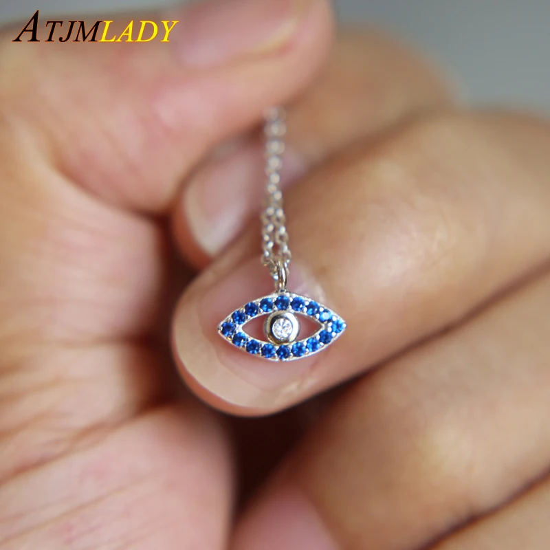

100% 925 Sterling Silver CZ Evil Eye Pendant necklace with silver Chain Women fashion Jewelry delicate lucky Collar Necklace