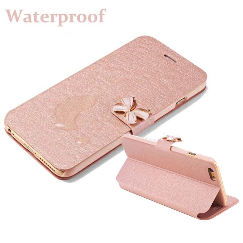 Tikitaka Crystal Diamond bow-knot Butterfly Leather Wallet Case For iPhone 8 7 6 6s Plus SE 5 5s SE Flip Phone Cases Slim Cover