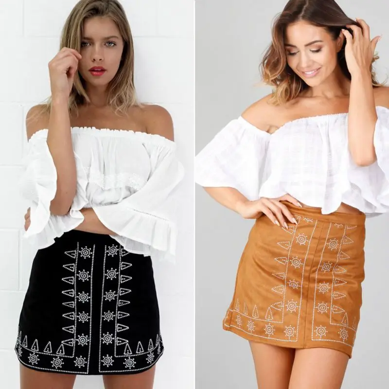 

Girl Leather embroidery Vintage Skirts Faux Suede Skirts Women Fashion Slim Waist Skirt women Pencil Skirt