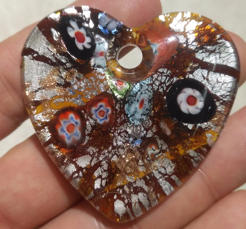 50 mm Wholesale Handcraft Glass Crystal Lampwork Heart Flower Pendants