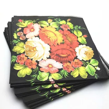 

Ynaayu 20pcs/set Napkins 33*33cm Disposable Tableware 100% Nature Wood Vintage Paper Napkin Floral Napkins For Party Supples