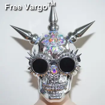 

Holographic Mirror Burning Man Halloween Masquerade Spike Skull Mask Goggles Costume Summer Festival Rave Clothes Outfits Gear