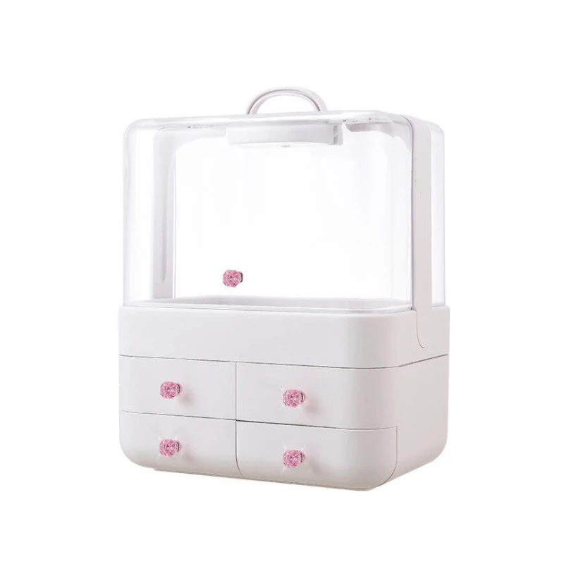 HUNYOO список косметики коробка для хранения пыли рабочего стола дома Многофункциональный туалетный столик губная помада кожа Подставка для косметики/коробка - Цвет: Розовый