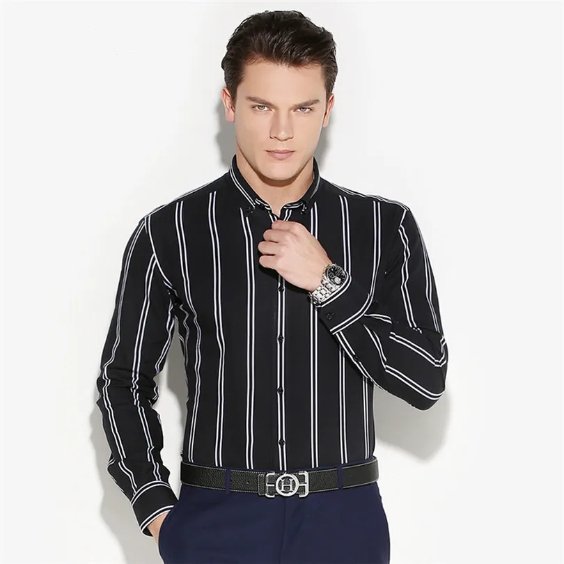 Aliexpress.com : Buy Men 100%Cotton Long Sleeve Business Casual Striped ...