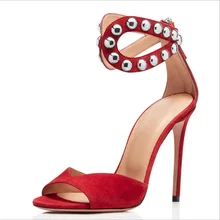 red suede sandals women gladiator shoes women peep toe stiletto sandals shoe with rivet decoration for wedding party size 34-46 red suede sandals women gladiator shoes women peep toe stiletto sandals shoe with rivet decoration for wedding party size 34-46