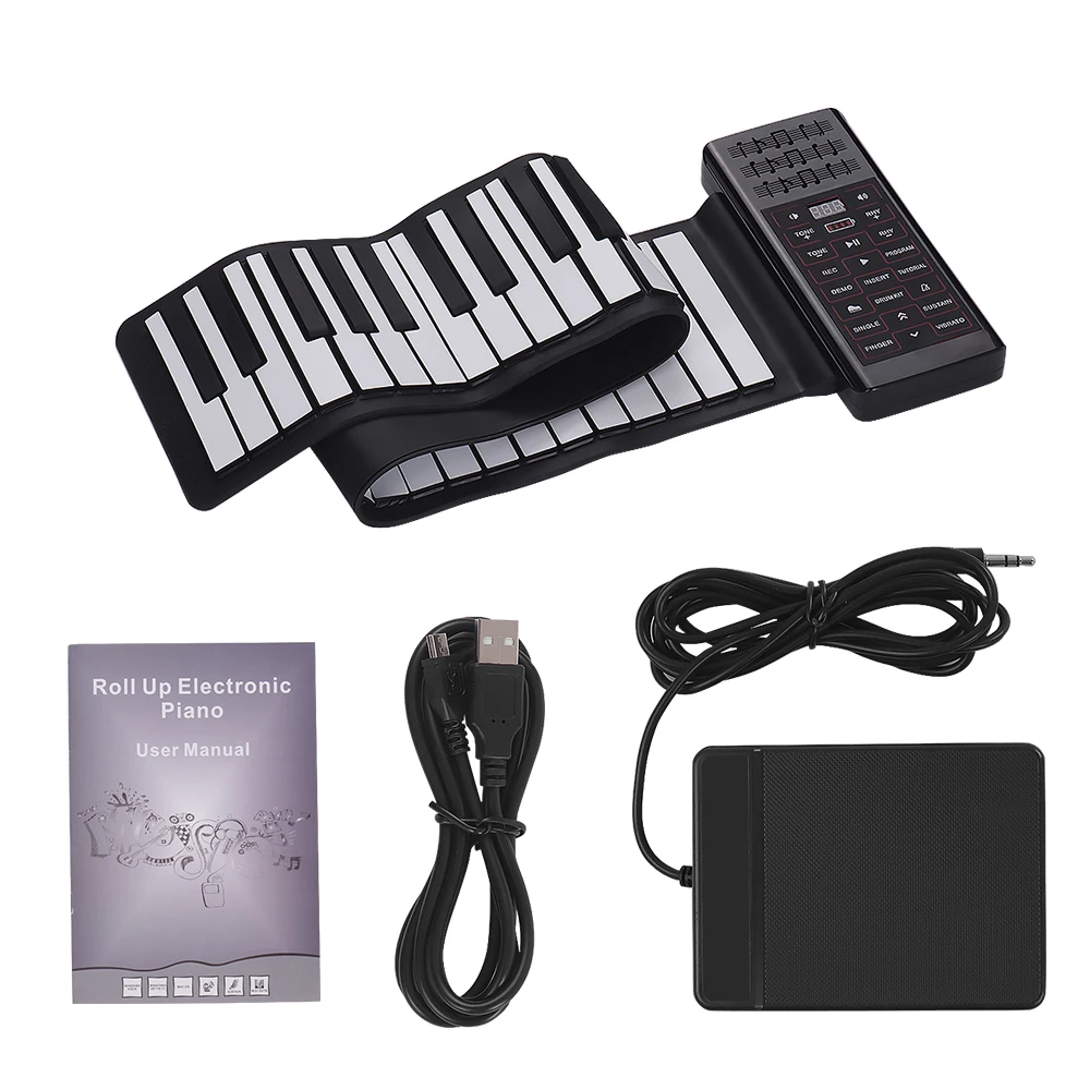 

Portable Electric 61 Keys Hand Roll Up Piano Flexible Silicone Piano Keyboard Built-in Speaker Digital Piano Keyboard