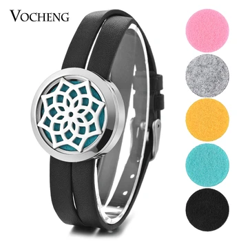 

10pcs/lot Flower Perfume Oil Diffuser Locket Bracelet 316L Stainless Steel Double Leather Twist Open with Oil Pads VA-579*10