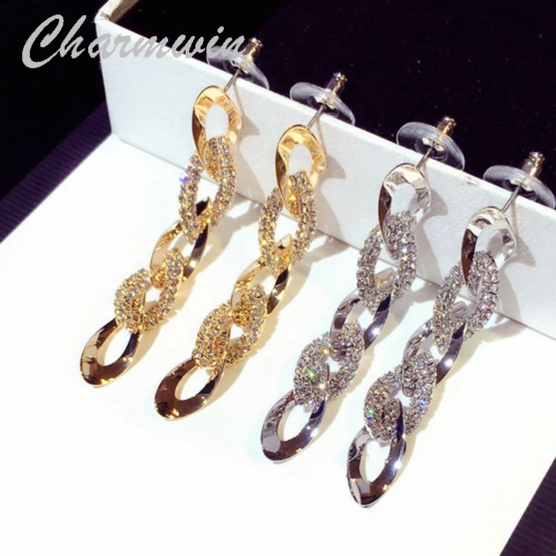 

Charmwin Long Earrings For Women Dorp Earrings New Fashion Jewelry Exaggerated Rhinestone Geometric Dangle Earrings PE1626