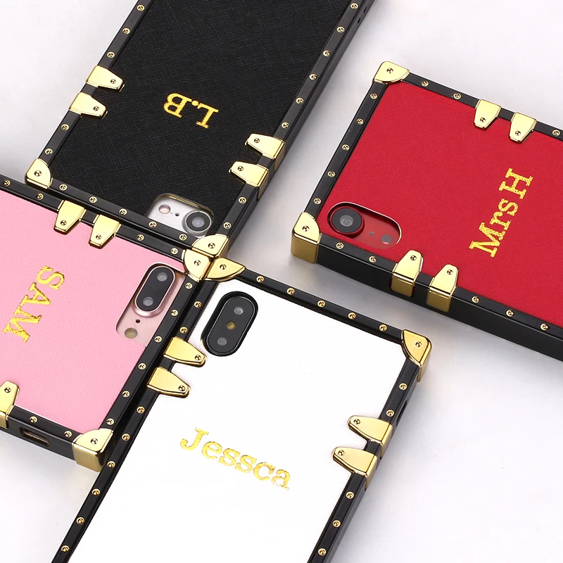 Персонализированный кожаный чехол для багажника тиснение золото пользовательское имя чехол для телефона для iPhone 11 Pro 6S XS Max XR 7 7Plus 8 8Plus X