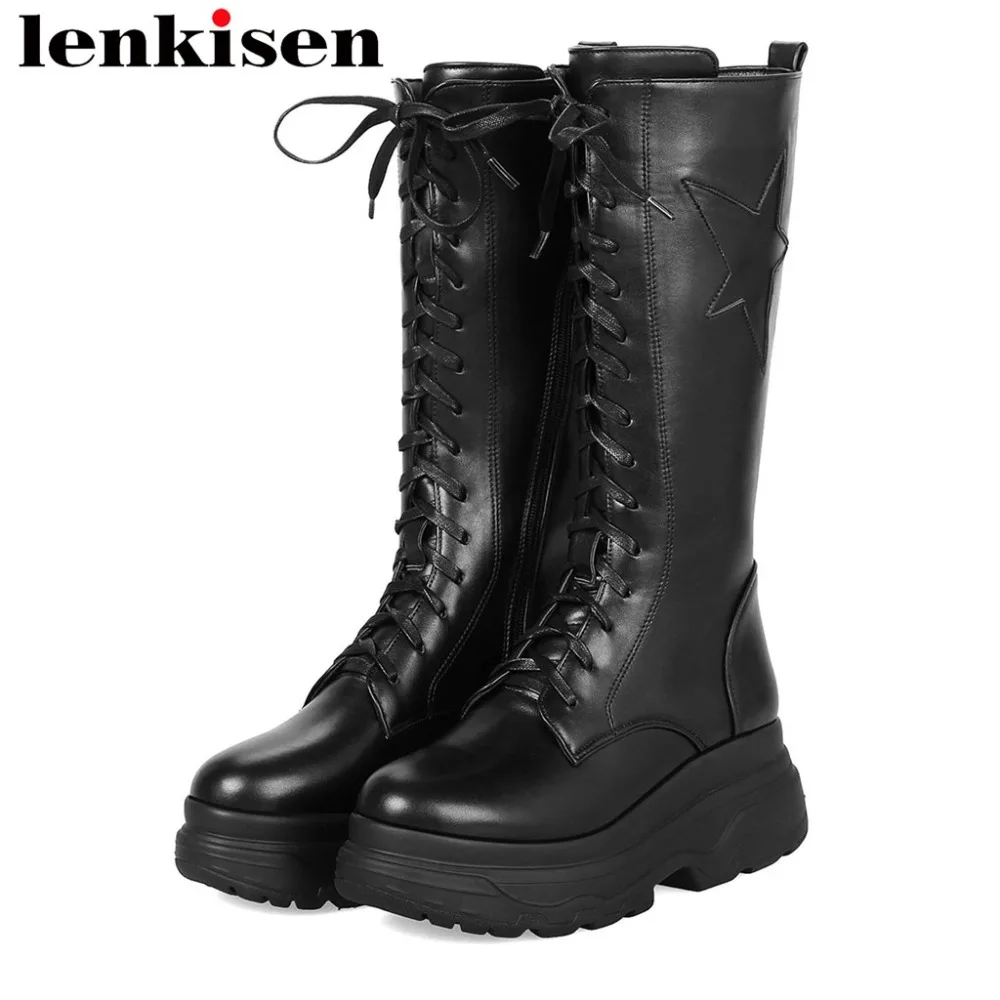 

2018 movie stars cross-tied round toe thick high bottom pu plus size zipper knight boots rock nightclub motorcycle boots Laf7