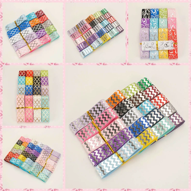 Random 10yards set mixed 10 styles 22mm foil ribbon pattern grosgrain each 1yard Ribbon | Дом и сад