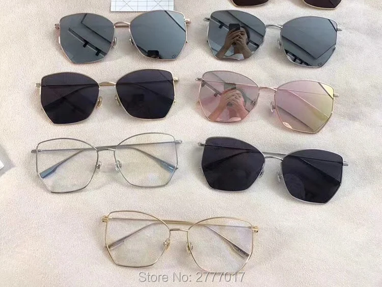 

Retro stellaire Brand Designer metal frame polygon sunglasses women twin-beams flat mirror Coating Irregular Eyeglasses UV400
