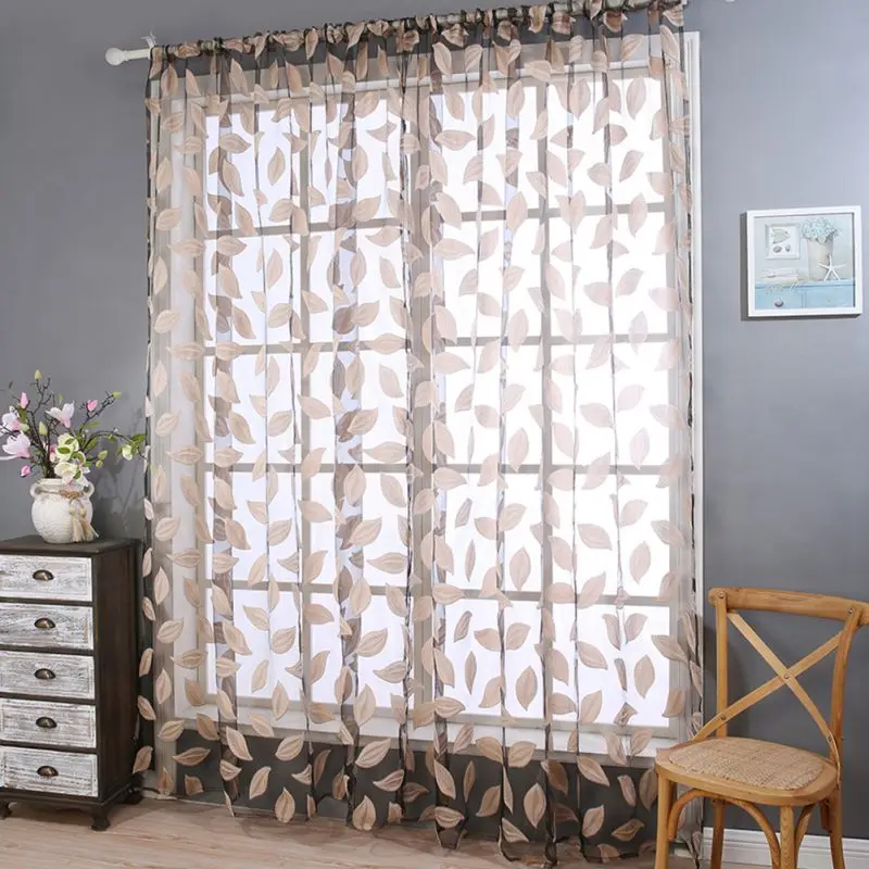 

Tulle Leaves Fabric Curtains For Living Room Drapes Translucent Bedroom Kitchen Curtains Tulle Window Blinds