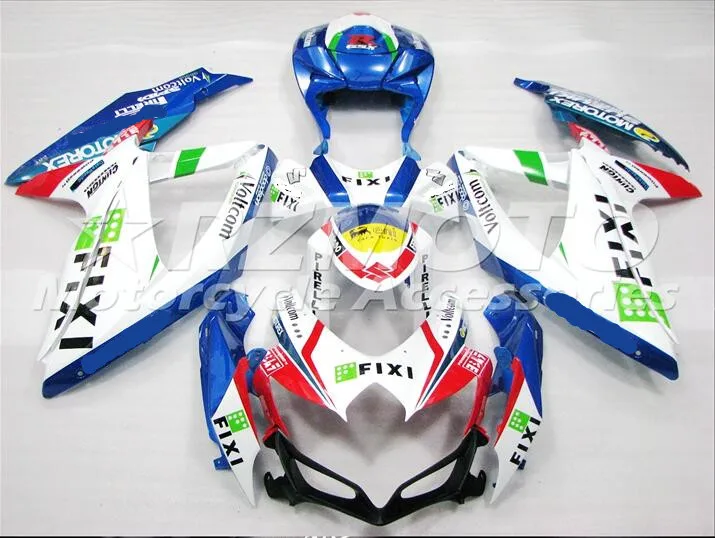 

ACE KITS New ABS Injection Fairings Kit Fit For SUZUKI GSX-R600 GSX-R750 K8 2008 2009 GSX-R600 k8 08 09 White Blue T16