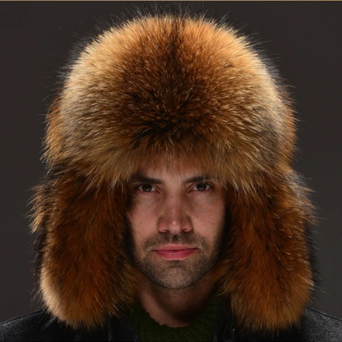 Cheap HM026 Real genuine racoon dog  fur hat  winter men's warm caps whole piece racoon dog fur hats