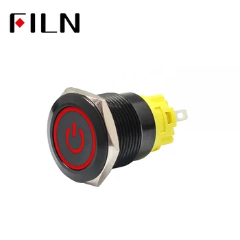 

19mm 12v LED black shell metal push button switch dashboard custom Power symbol momentary latching on off car racing switch