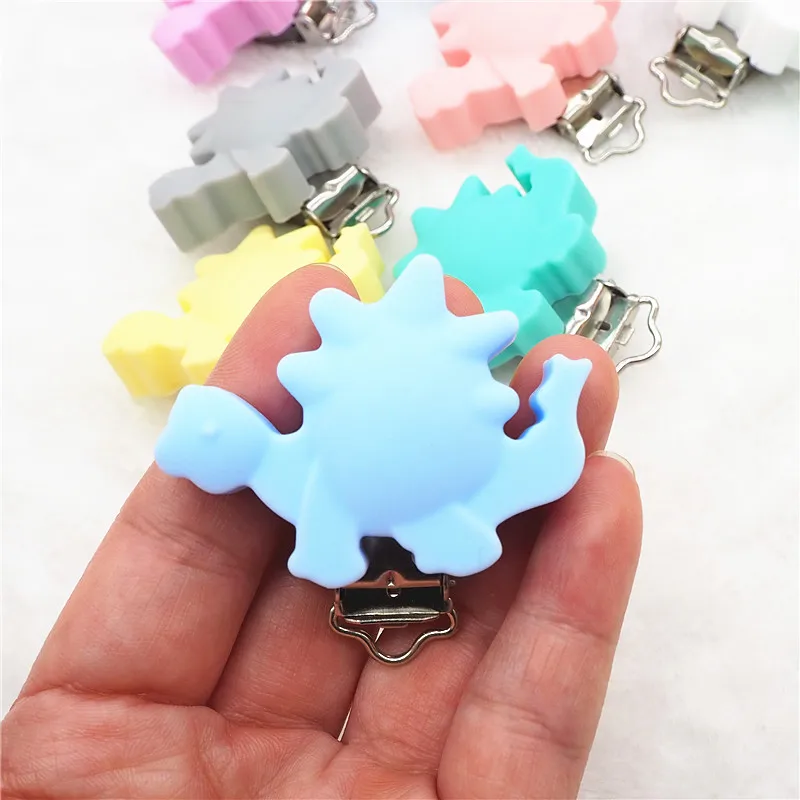 Chengkai 10pcs Silicone Dinosaur Teether Clips DIY Animal Baby Pacifier Dummy Soother Teething Nursing Jewelry Sensory Toy Clips