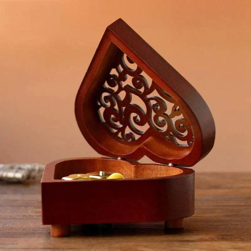 

Heart-shaped Vintage Woodcarving Music Box Wind Up Music Box Gift Party Christmas Valentine Gift