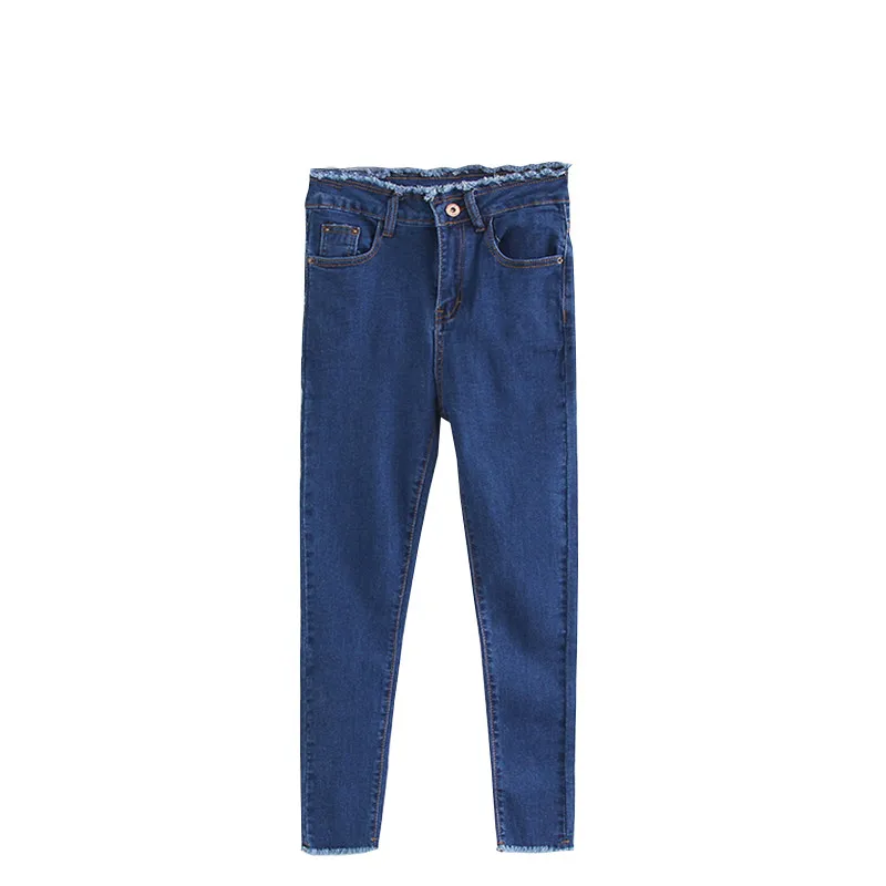 

2018 new spring and summer waist stretch wool feet jeans, solid thin pencil pants, high waist jeans nine points