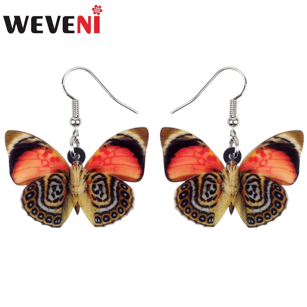 

WEVENI Acrylic Colorful Butterfly Earrings New Long Dangle Drop Trendy Fashion Insect Summer Jewelry For Women Girls Whoelesale