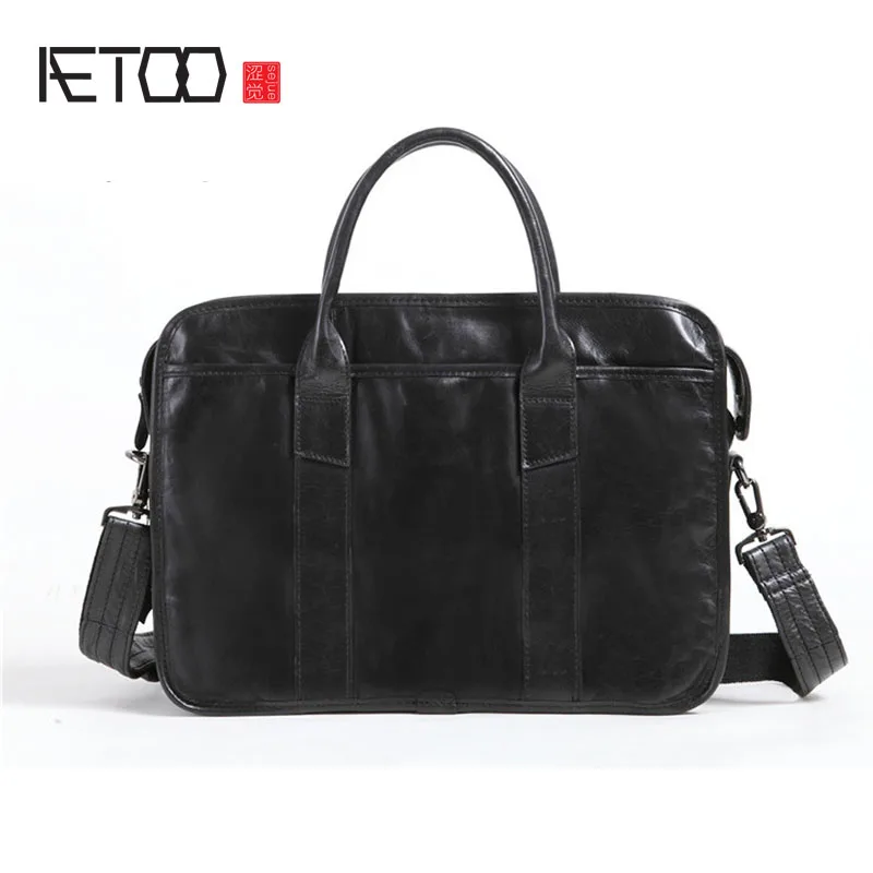 

AETOO New oil wax cowhide handy oblique bag men bag briefcase first layer cowhide business computer male