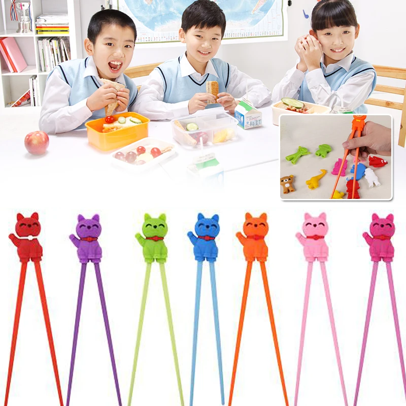 1 Pair Multi Color Cute Cat Minions Learning Training Chopstick