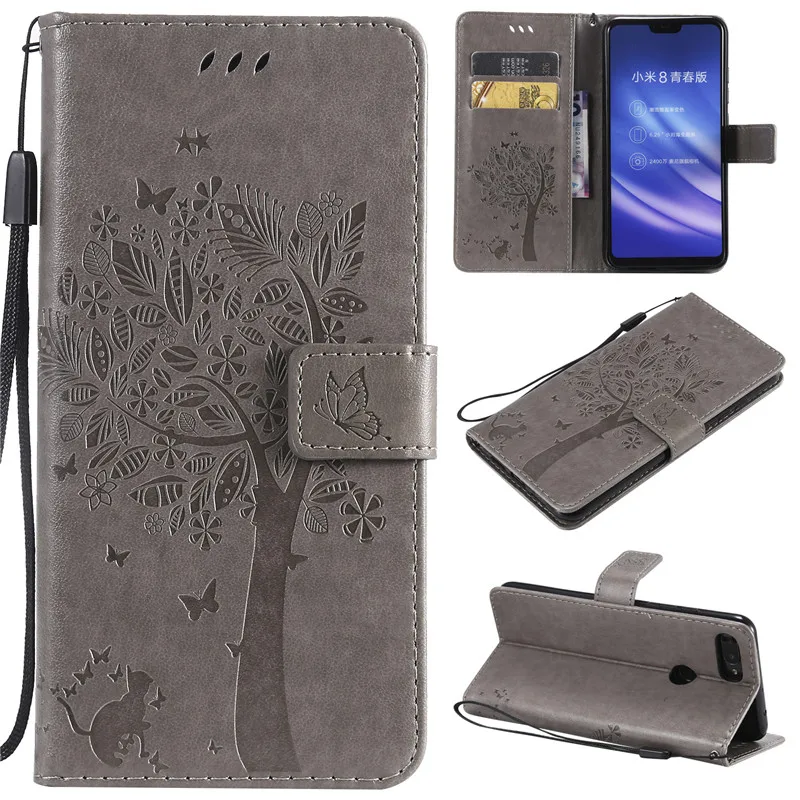 Magnetic PU Leather 3D Embossed Cat Tree Wallet Case For Xiaomi 8Lite Flip Wallet Phone Case Cover For Xiaomi 8Lite Case Coque (5)