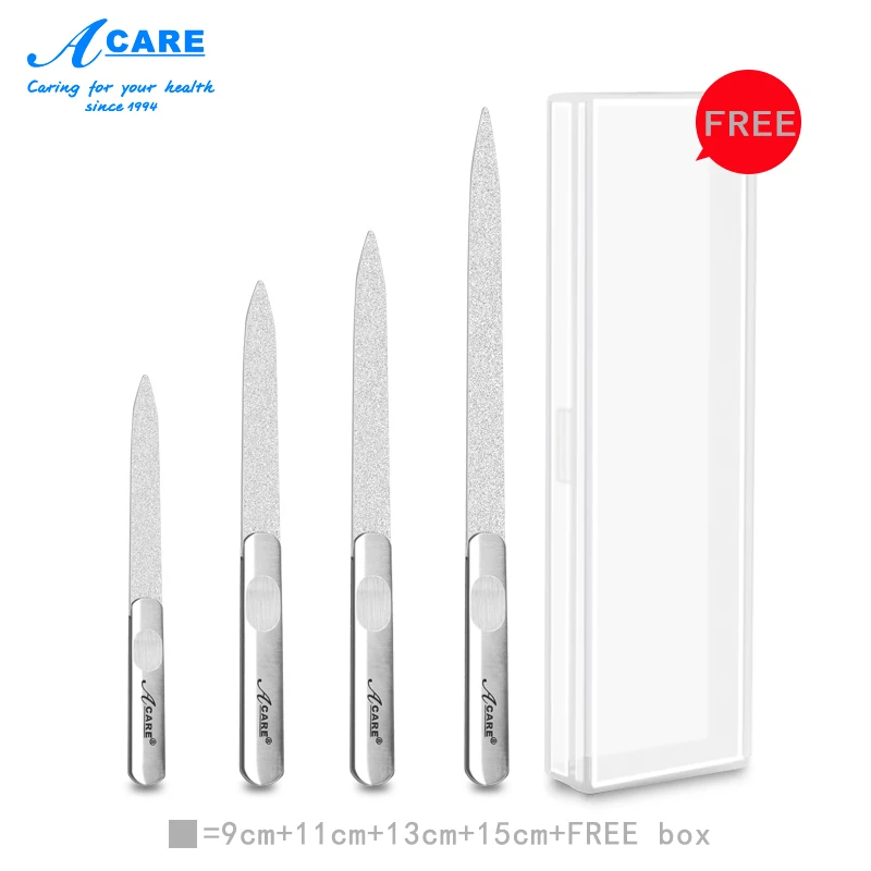 Acare 3 шт. пилка для ногтей из нержавеющей стали, профессиональный ПК набор, двухсторонний пилочка для ногтей, набор, скраб, металлические инструменты для маникюра, для женщин - Цвет: 4pcs one set (box)