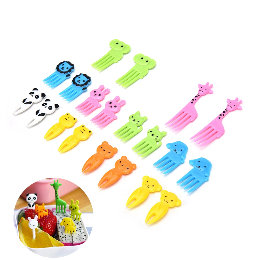 Allinbuy 10pcs Animal forcella della frutta mini fumetto dei bambini Snack Cake dessert frutta pick stuzzicadenti al sacco Decor colore casuale
