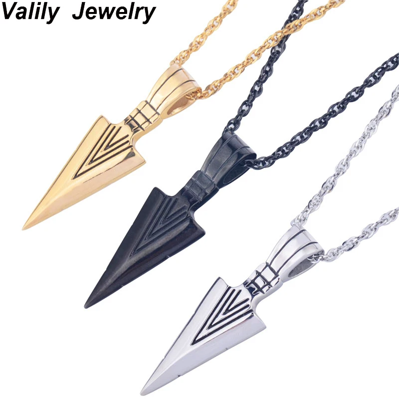 

Valily Jewelry Men's Black Arrow Pendant Necklace Stainless Steel Choker Collier Personalized long Necklace Jewelry Accessories