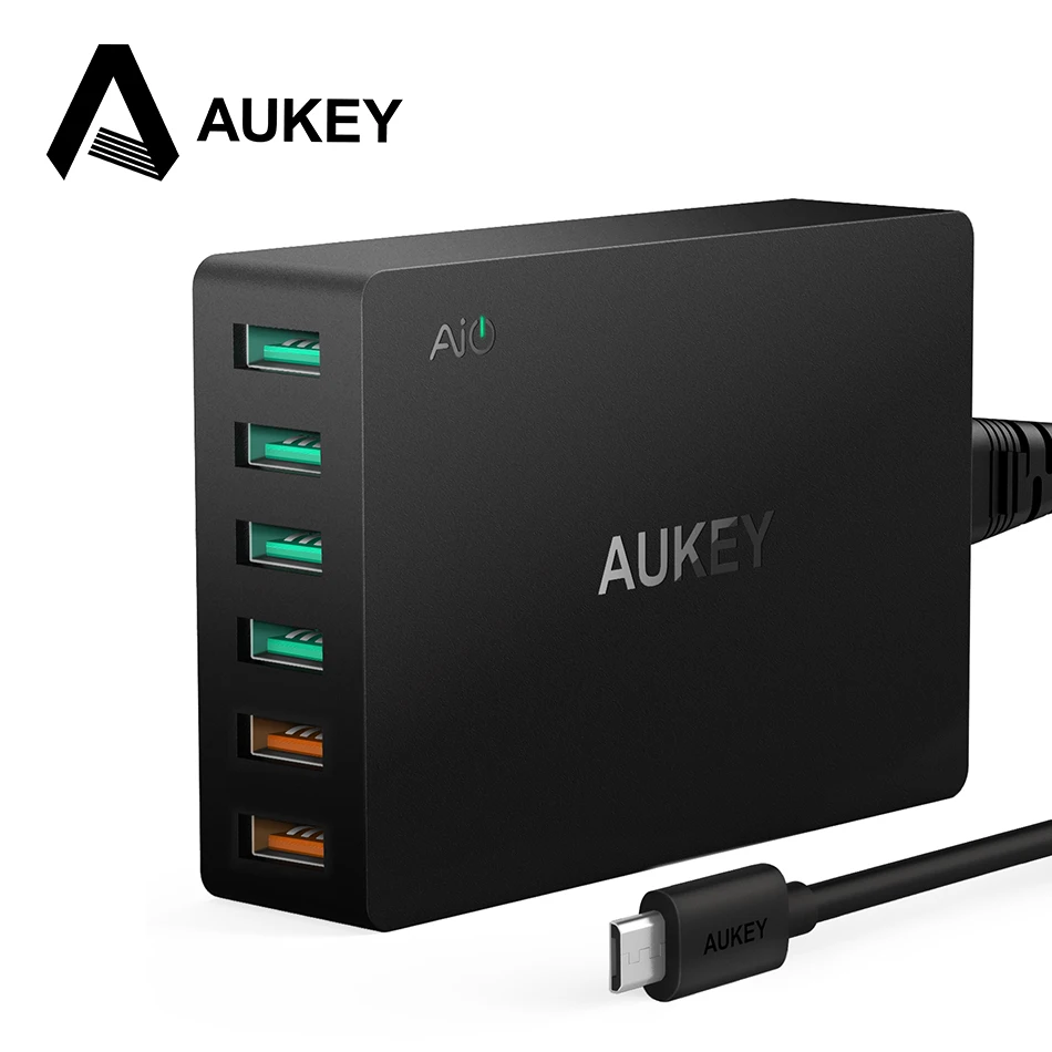 AUKEY Phone Charger 60W Quick Charge 3.0 USB Charger 6 Ports Fast