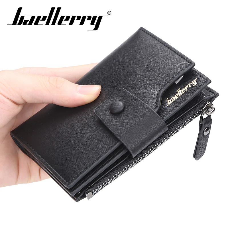 

Baellerry Korean casual men's wallet Short vertical locomotive British casual multi-function card bag zipper buckle wallet
