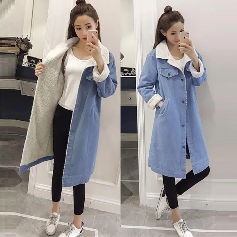 

2019 Warm Women Basic Coat Denim Jacket Women Winter Denim Jacket For Women Jeans Jacket Women Denim Coat loose fit casual style