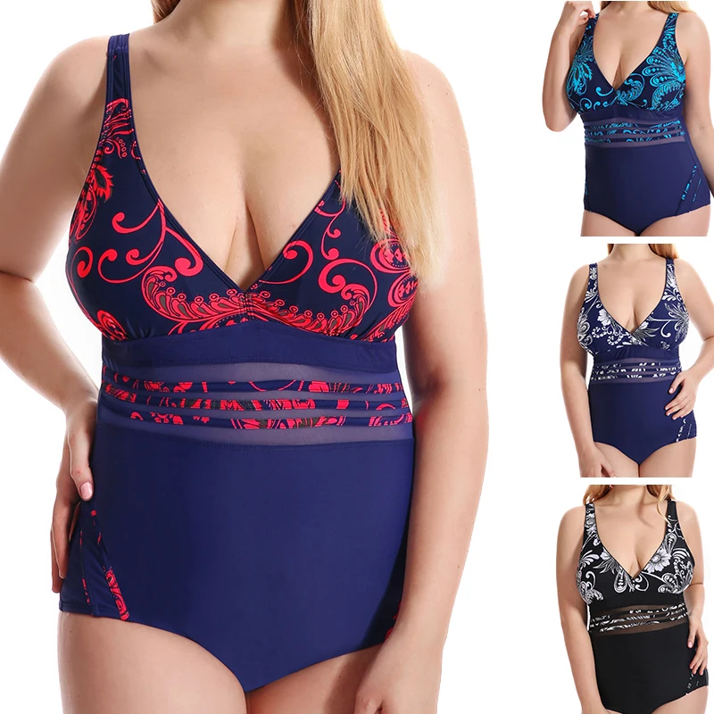 

SAYFUT 2019 Summer New Women's Swimsuit Thicken Beach Bikini High Waist Tight One-piece Pure Color Strap Bikini Set 4XL-8XL