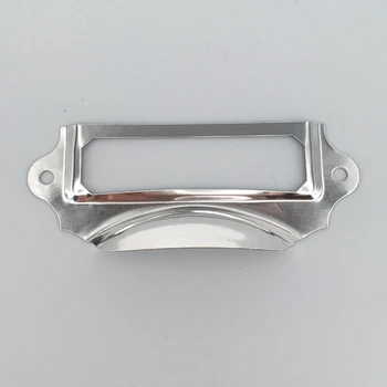 

91*42mm Classic Polished Chrome Label Holders with Cup Pulls Office Library File Drawer Label Frame Card Holder Pull Handle