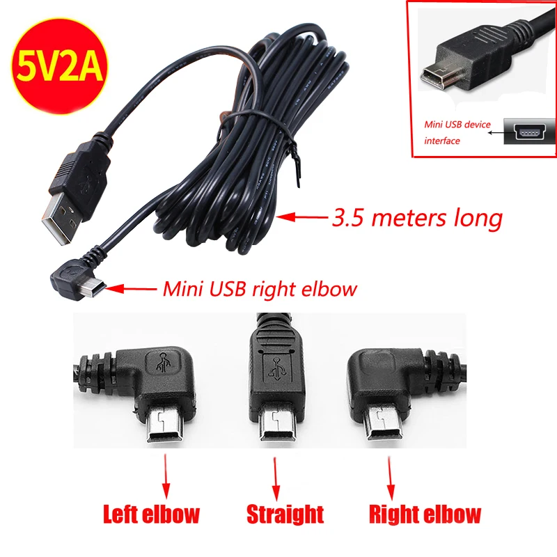 

New Car Charging curved mini USB Extended Cable for Car DVR Camera Video Recorder / GPS / PAD etc, Cable lengh 3.5m ( 11.48ft )
