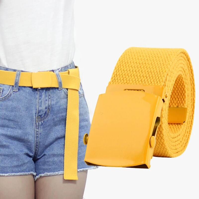 

Fashion Canvas Belt for Women Casual Female Waist Belts with Alloy Buckle Harajuku Solid Color Long Belts ceinture femme