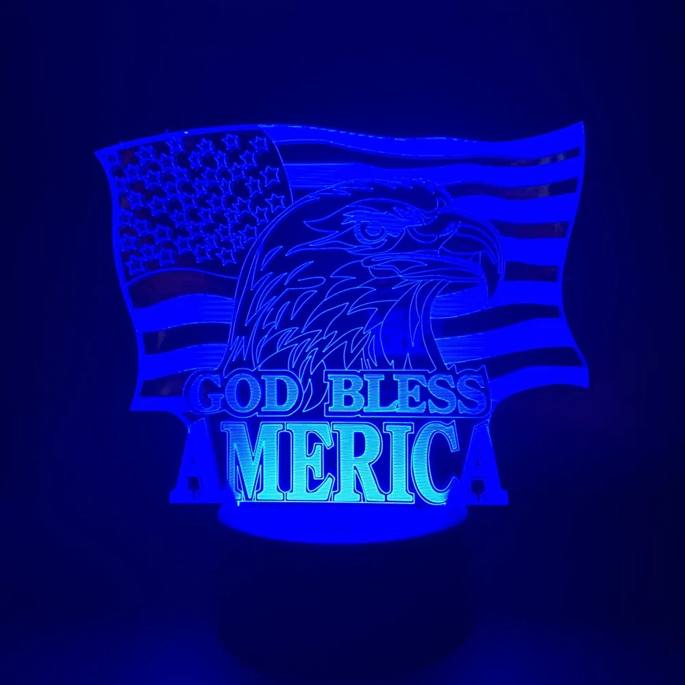 

Night Light Lamp God Bless America Logo Flag Best Gifts for Patriot Decoration Bedside Atmosphere 3d Lamp Visual Light Effect