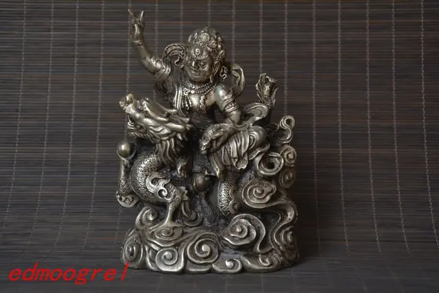 old chinese tibet silver dragon king statue sculpture auspicious